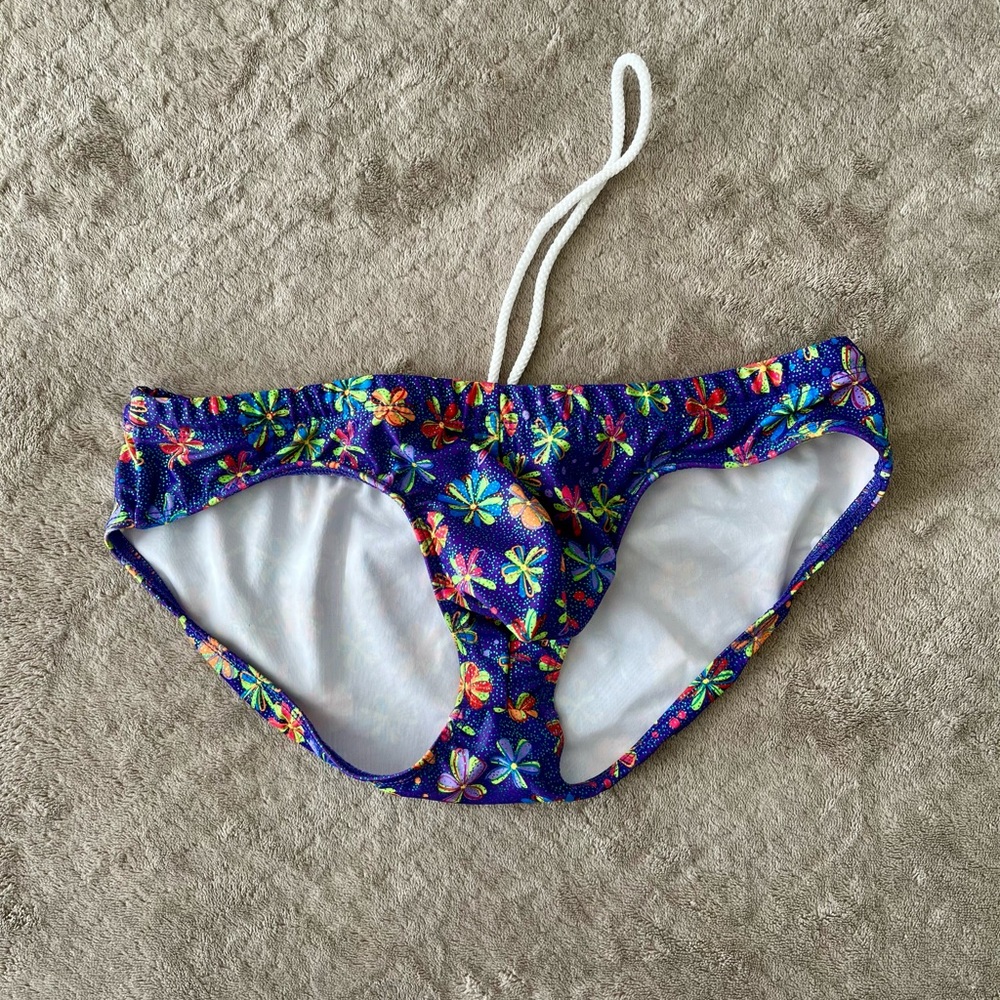 Floral Men's Swim Briefs - Purple, Iridescent, sparkly, small - Picture 2 of 6